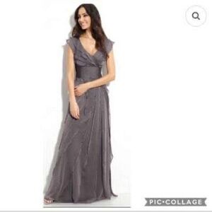 Adrianna Papell Blue Gray ruffled Evening Dress